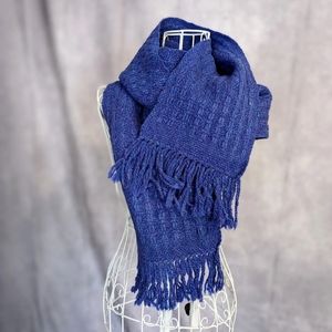 Handwoven Wool Winter Scarf in Iris Blue